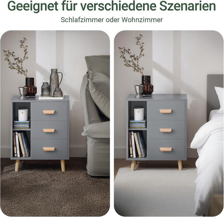 SoBuy FBT95-HG Nachttisch mit 3 Schubladen und 2 offenen Fächern Sofatisch Beistelltisch Telefontisc