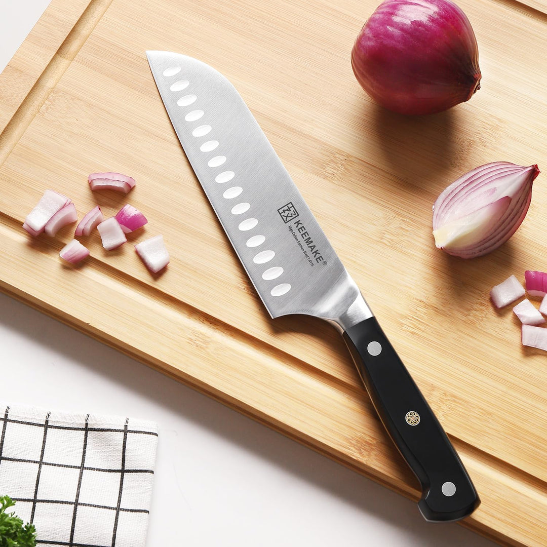 KEEMAKE Santoku Messer 17cm, Kochmesser profi messer aus deutschem Messerstahl, Scharfes Küchenmesse