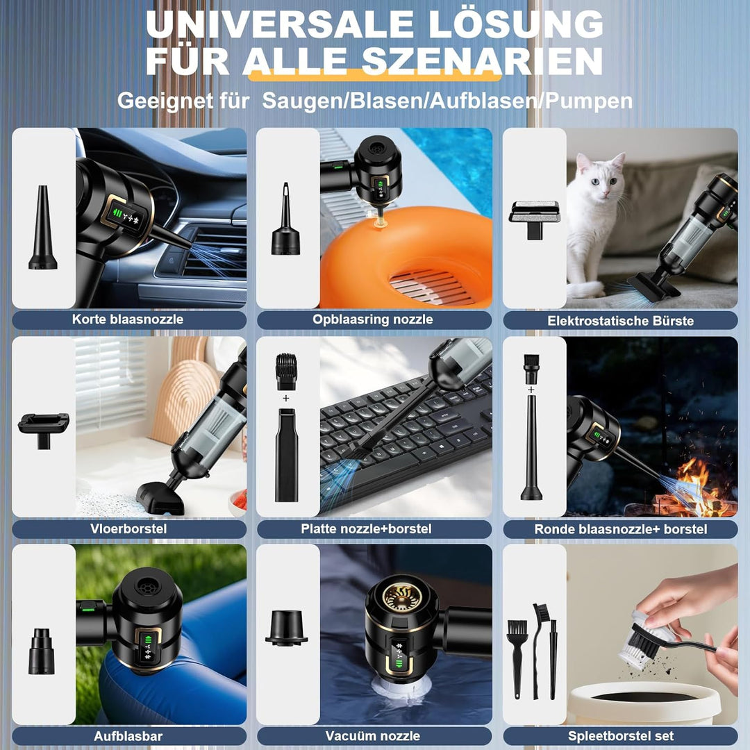 Handstaubsauger Akku 4-in-1 mit LCD Display, Auto Staubsauger Stark 25000PA Kabellos, 3-Stufen 22000