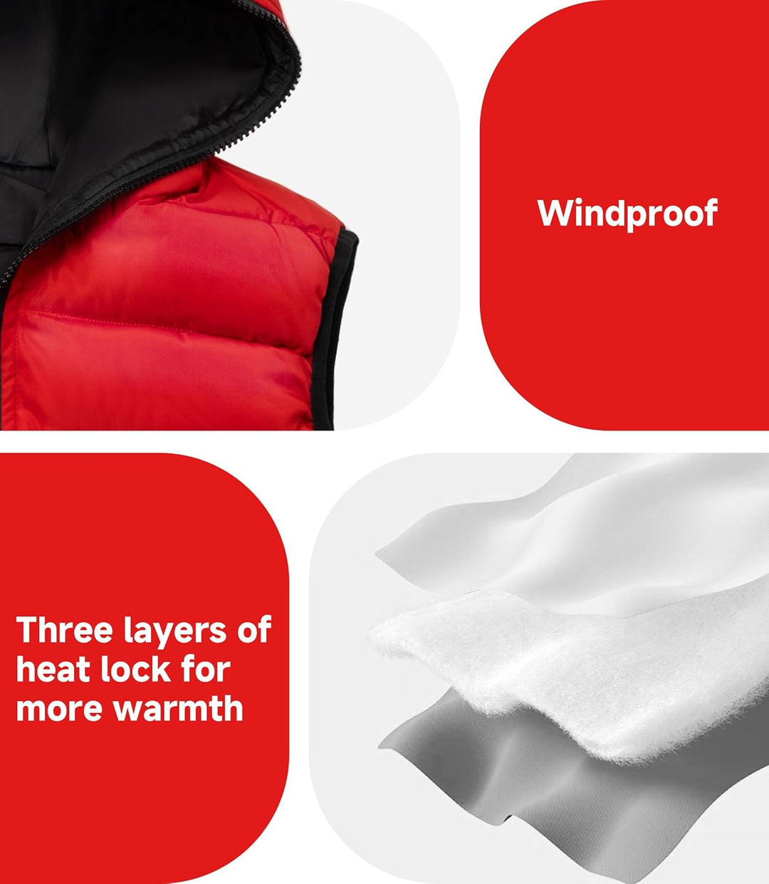 Kinder Warme Weste Jungen Steppweste Ärmellose Winterjacke Puffer Weste mit Kapuze, Rot 164-170