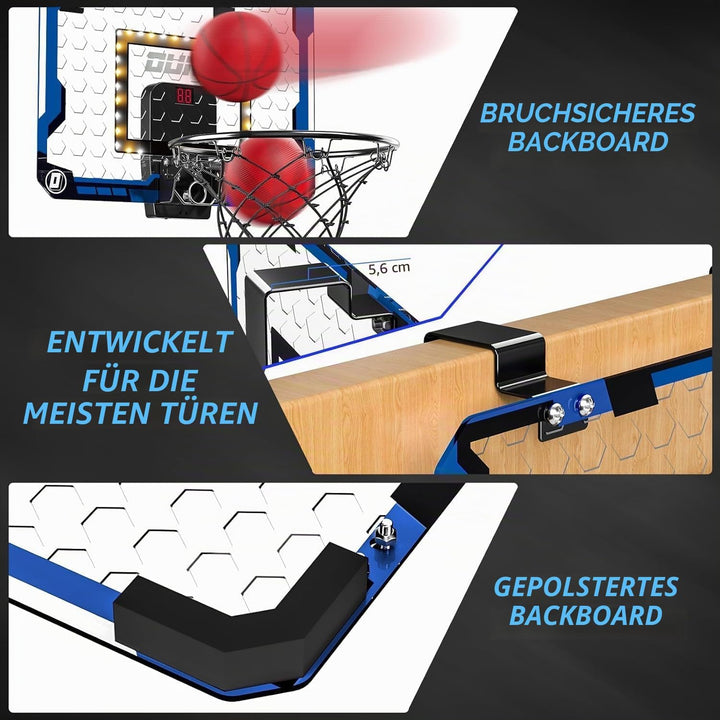 TEMI Indoor Basketball Reifen für Kinder, LED Licht Tür Basketballkorb, Mini Basketballbrett mit ele