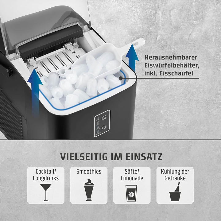 Caso IceChef Compact- Design Eiswürfelbereiter, schnelle Eiswürfel, 500g in 1h, 1L Wassertank, hygie