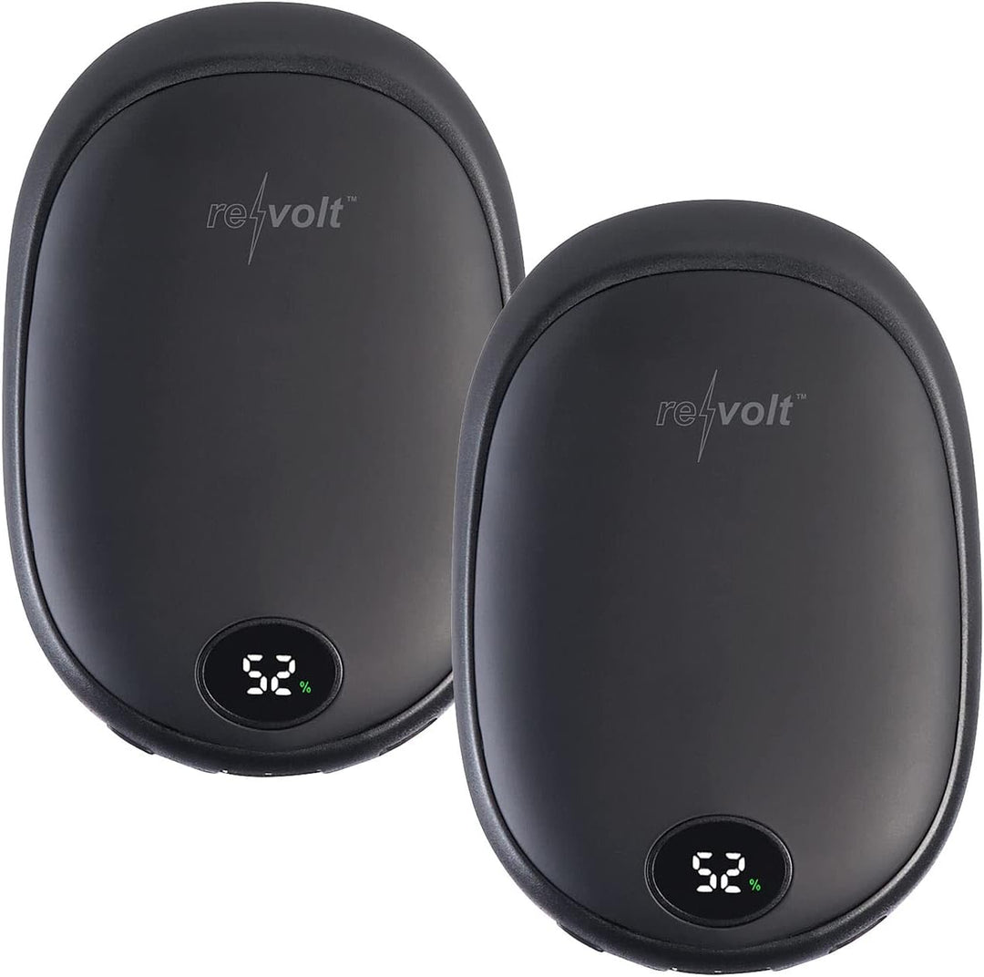 revolt Handy Akku: 2er-Set USB-Powerbank & 2-Stufen-Handwärmer, 2 A, 10.000 mAh, Display (Handtasche