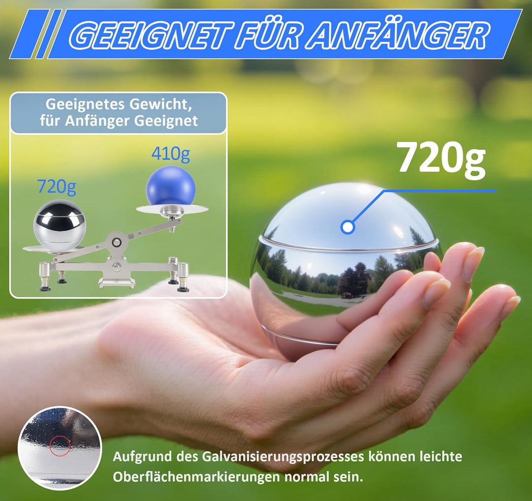 Boule Set mit Boccia Kugeln & Gravur – Personalisierte Petanque Metallkugeln (73mm/720g) mit Abstand