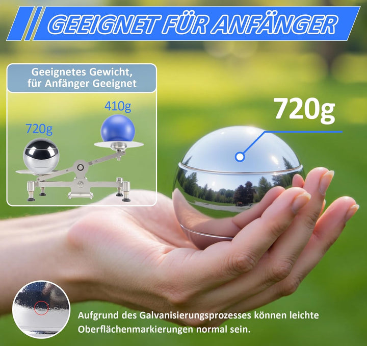 Boule Set mit Boccia Kugeln & Gravur – Personalisierte Petanque Metallkugeln (73mm/720g) mit Abstand
