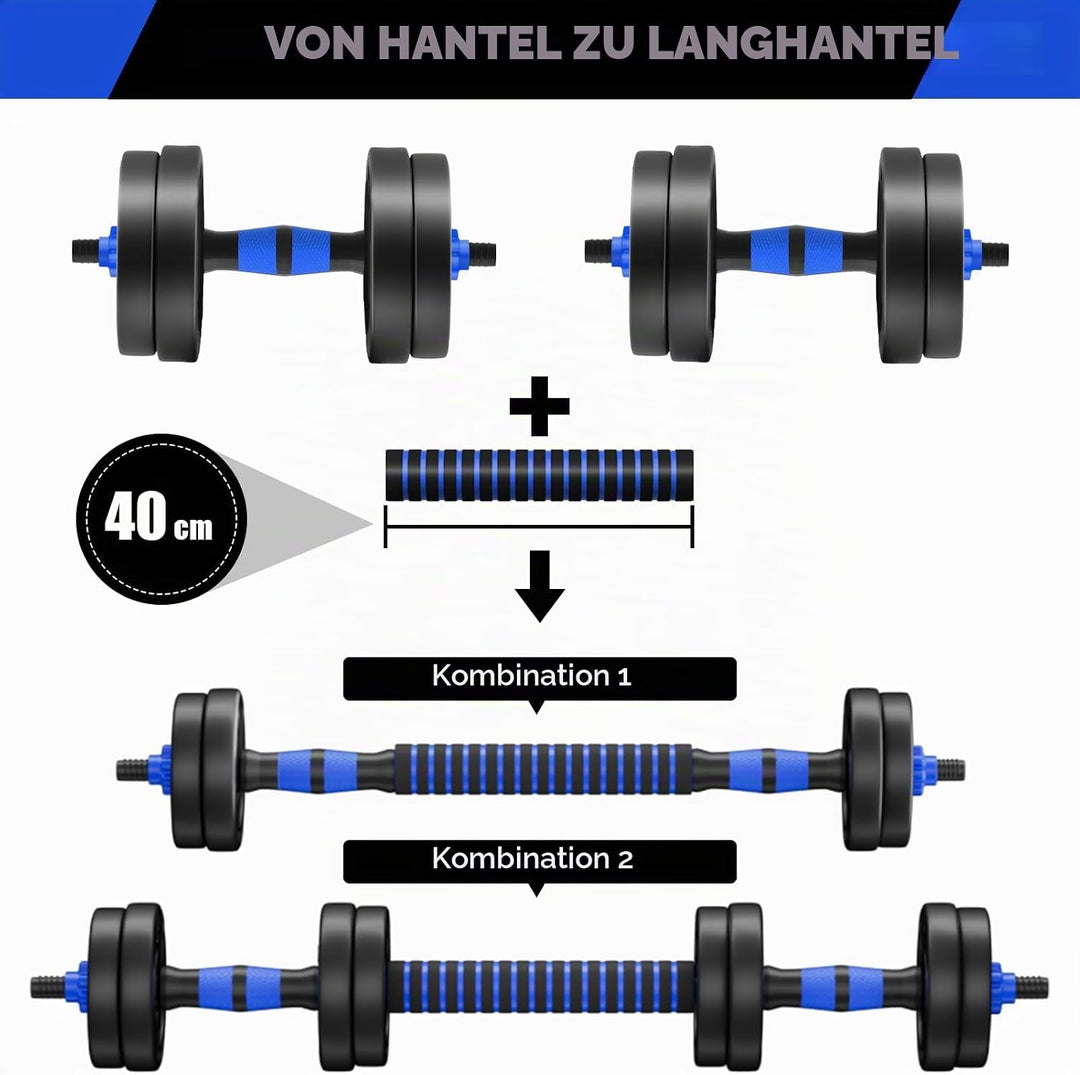 Hanteln-Verstellbar-Set, Kurzhanteln Schwarz 2er Set, Gewichte Hantel Kraftraining kann als Langhant