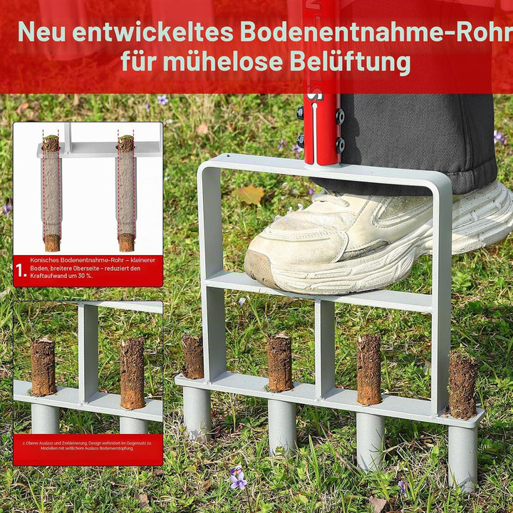 Rasenbelüfter Werkzeug, Manueller Kernbelüfter Rasenwerkzeug mit 4 konischen Rohren, Schwerlast Stah