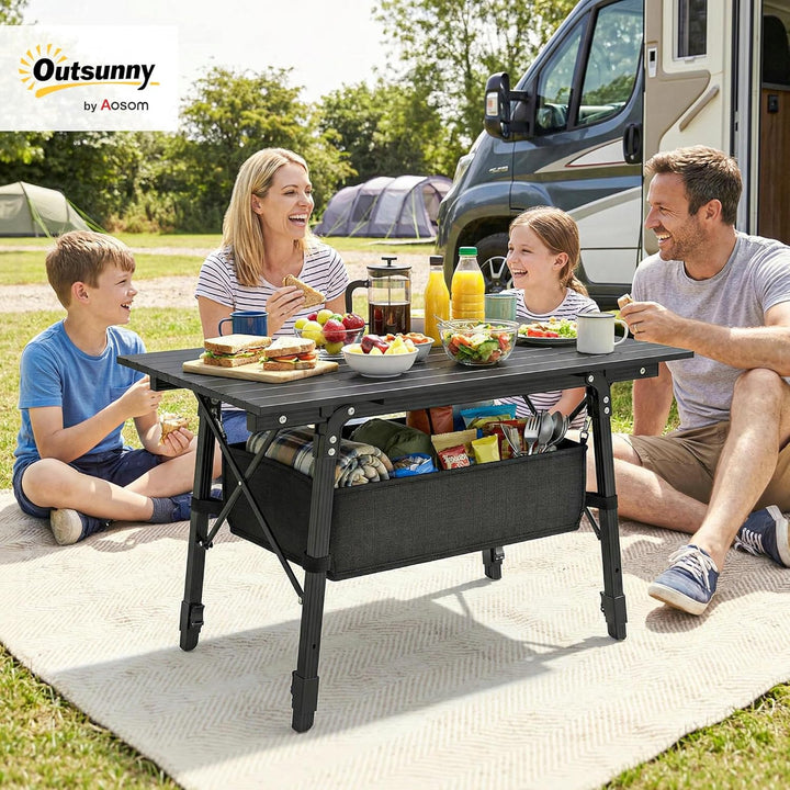Outsunny Campingtisch höhenverstellbar Klapptisch mit Aufbewahrungskorb Klappbarer Gartentisch aus A