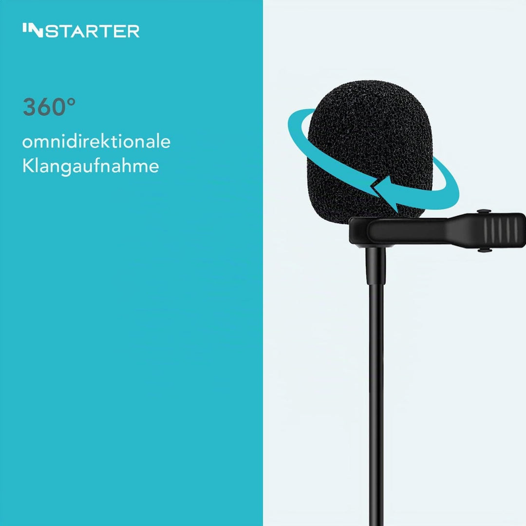 Instarter Lavalier-Ansteckmikrofon mit USB-C Anschluss (6m Kabel), Windschutz &amp; Tasche I klarer Soun