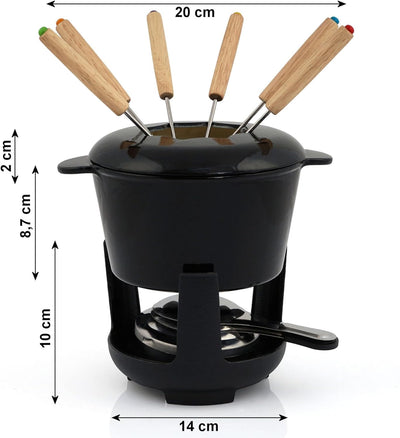 BBQ-Toro Gusseisen Fondue Set für 6 Personen | 1 Liter | Fondueset 13 teilig mit Brenner und Gabeln