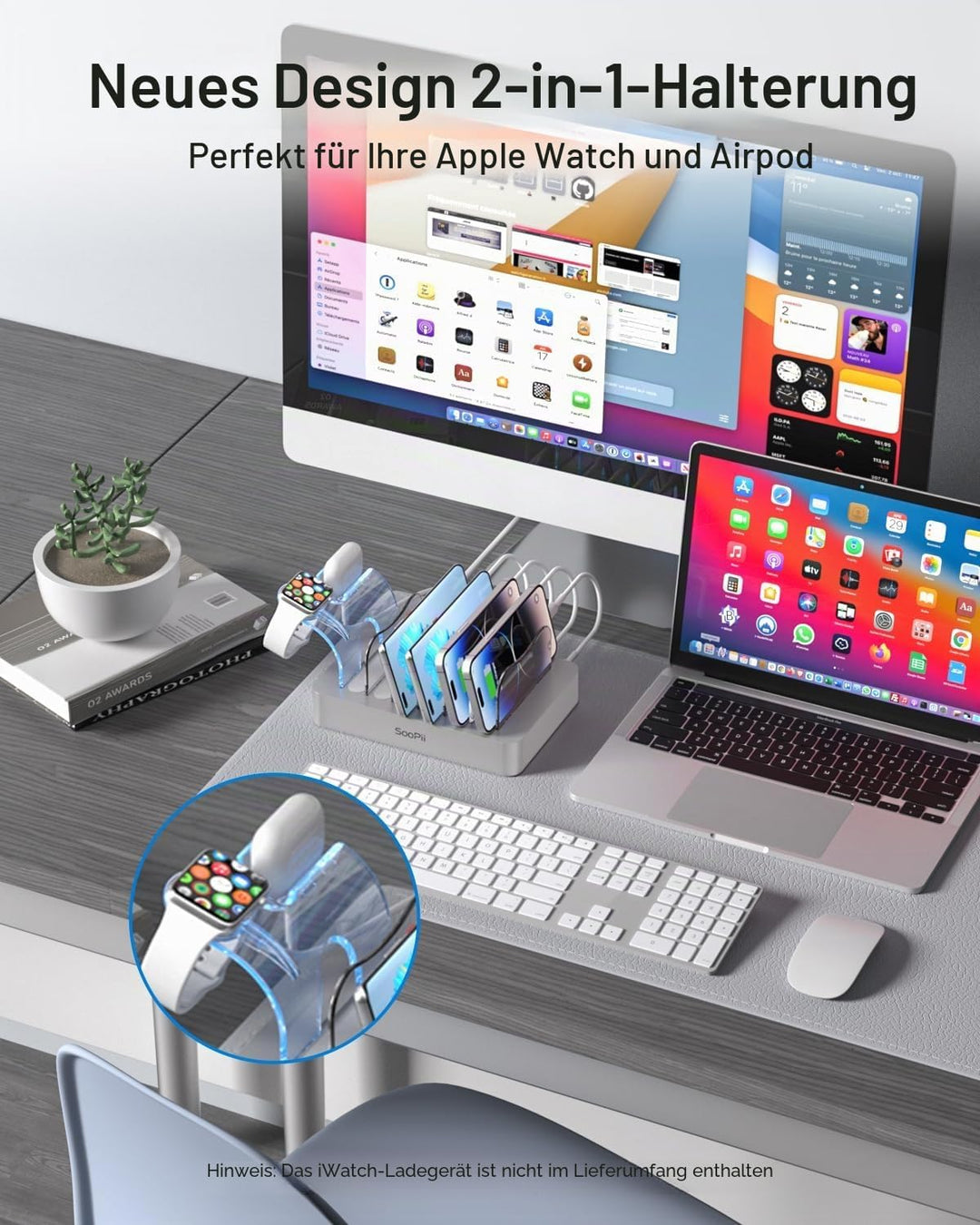 SooPii USB-Ladestation Organizer für mehrere Geräte, 6 Ports 50W Ladestation mit 6 Kabeln und aktual
