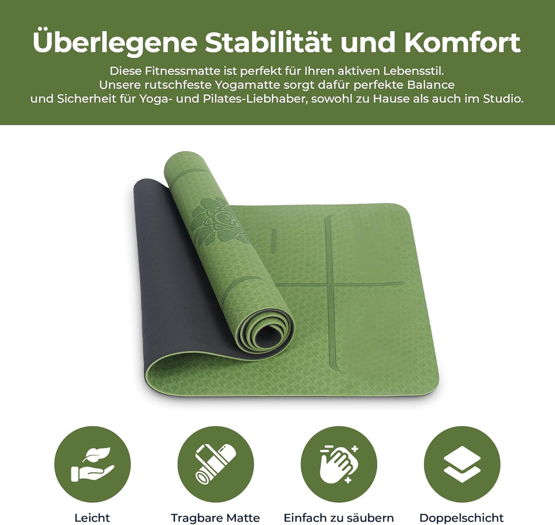Habib Yogamatte Set mit Yogablöcken – Rutschfeste gepolsterte Fitnessmatte inkl. Tragetasche mit Sch