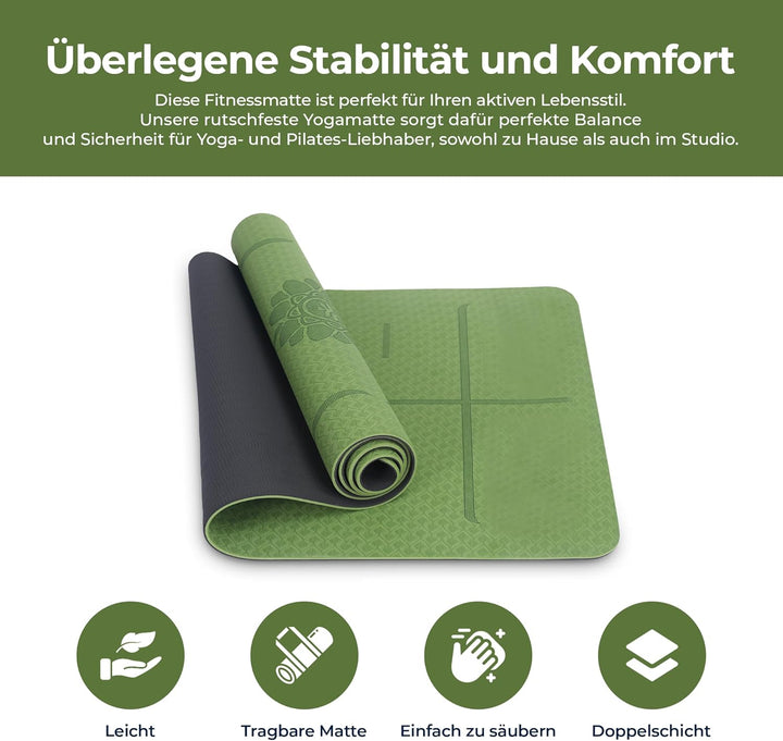 Habib Yogamatte Set mit Yogablöcken – Rutschfeste gepolsterte Fitnessmatte inkl. Tragetasche mit Sch