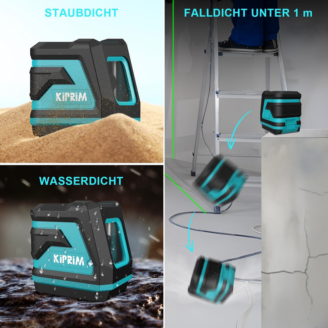 Kiprim Grüner Kreuzlinienlaser LV8 mit Verbesserter Sichtbarkeit, Einstellbarer Helligkeit,Manuellem