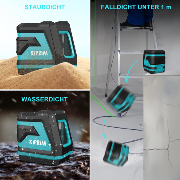 Kiprim Grüner Kreuzlinienlaser LV8 mit Verbesserter Sichtbarkeit, Einstellbarer Helligkeit,Manuellem