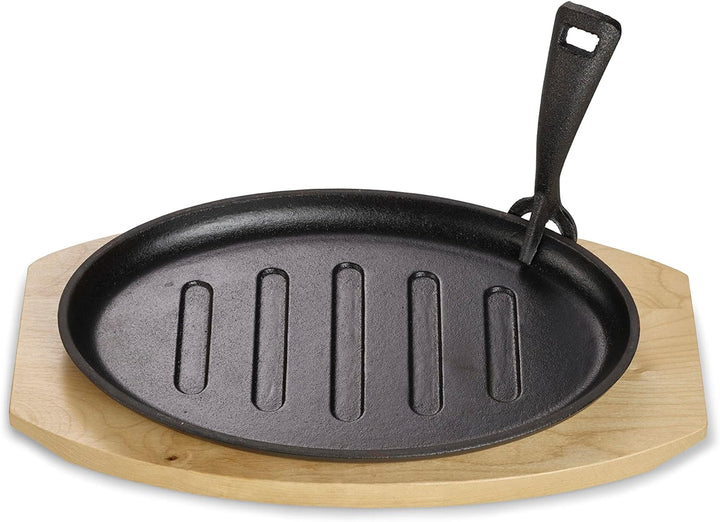 ECHTWERK Servierpfanne aus Gusseisen mit Grillstreifen und Servierbrett, Abnehmbarer Griff, Bereits