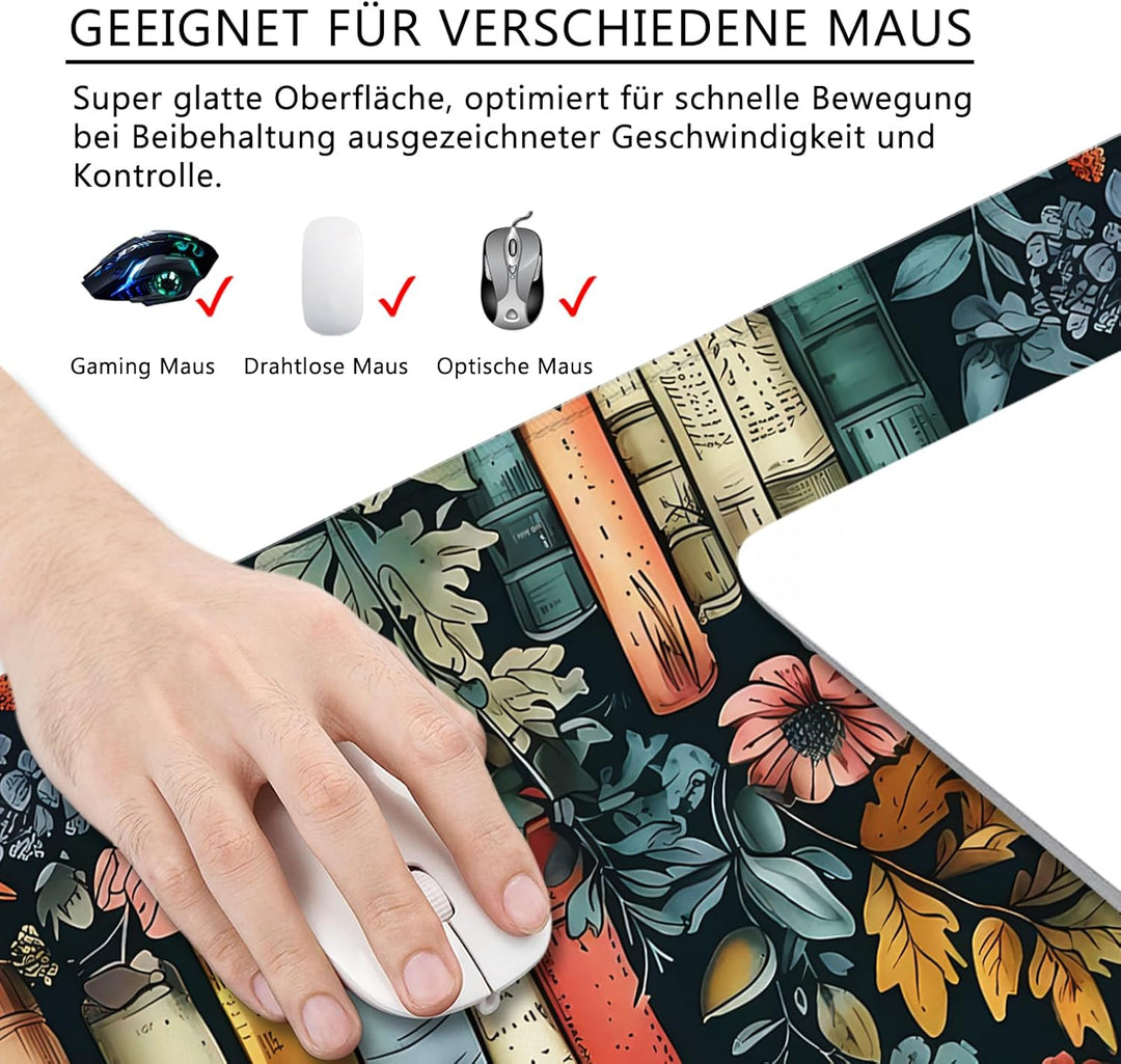 Blumen Mauspad Buch xl Gross Gaming Mousepad Retro Desk Pad Flower Desk Mat Book Bürozubehör Schreib