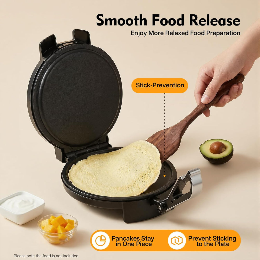 Pfannkuchen Maker Elektrisch, Roti Maker Maschine, Crepe Maker Doppelplatte, 1200W Edelstahl Antihaf