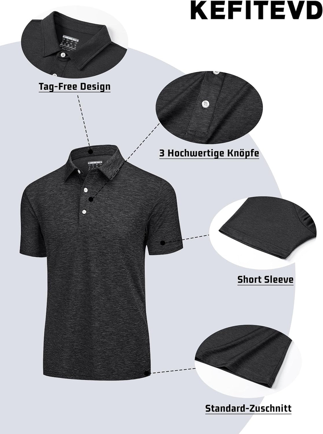 KEFITEVD Herren Poloshirt Kurzarm Golf T-Shirt Schnelltrocknend Atmungsaktiv Funktionsshirt Regular-