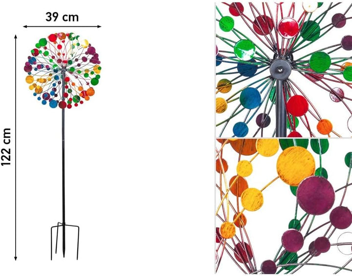 Windspiel Metall Multi-Colored Kaleidoscope Duett, Ø39 x H122 cm (inkl. Bodenanker), mit Zwei Rotore