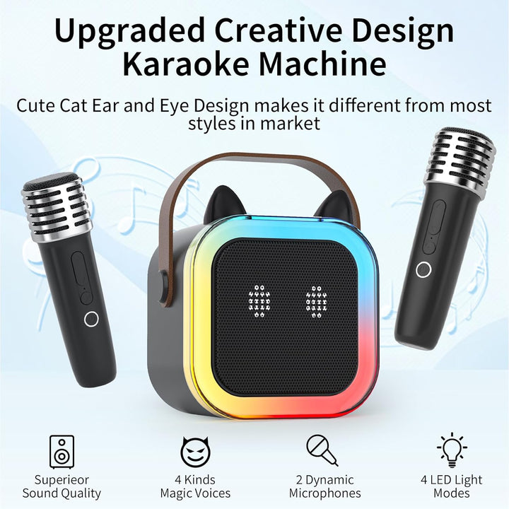 süss Katzenohr Karaoke-Maschine für Kinder Erwachsene, Tragbar Karaoke-System mit blinkendem LED-Lic