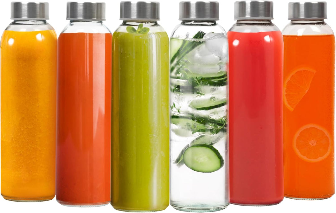 Winter Shore 500 ml Wiederverwendbare Wasserflasche Glas mit Edelstahlkappe [6er-Pack] - Durchsichti