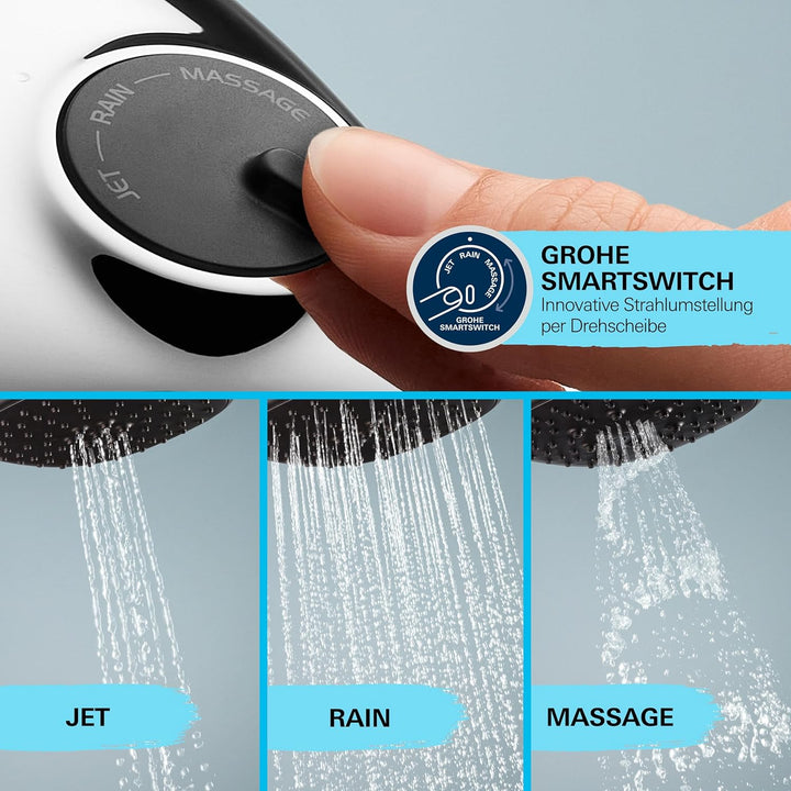 GROHE Vitalio 110, Duschset wassersparend, 8l pro Min (Brausestangenset mit: Duschkopf 3 Strahlarten