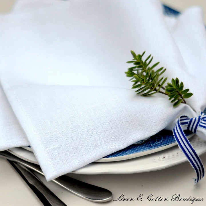 Linen & Cotton Festliche 4 x Stoffservietten Leinenservietten Anabella - 100% Leinen, Weiss Weiss (4