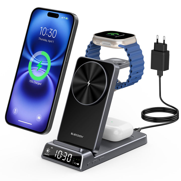 Mag-Safe Ladestation für Apple Watch und iPhone, 3 in 1 Induktive Ladestation ladegerät für iPhone 1