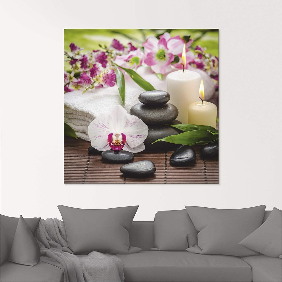 ARTland Glasbilder Wandbild Glas Bild einteilig 50x50 cm Quadratisch Wellness Zen Steine Spa Orchide