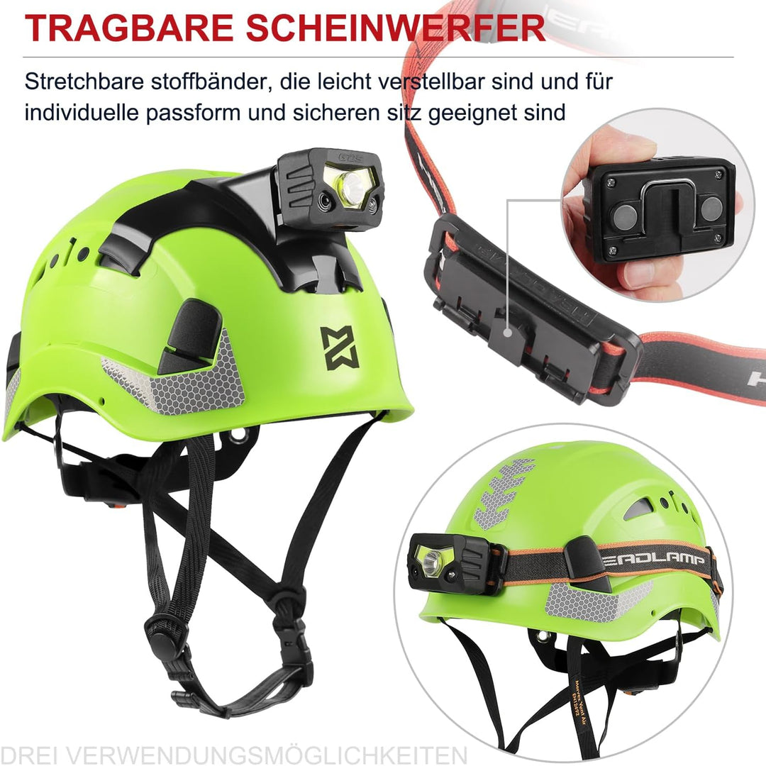 HEARMOR Höhenarbeiten Industriehelm Erwachsene Bauhelm LED-Kopflampe inklusive ABS Schutzhelm Zertif