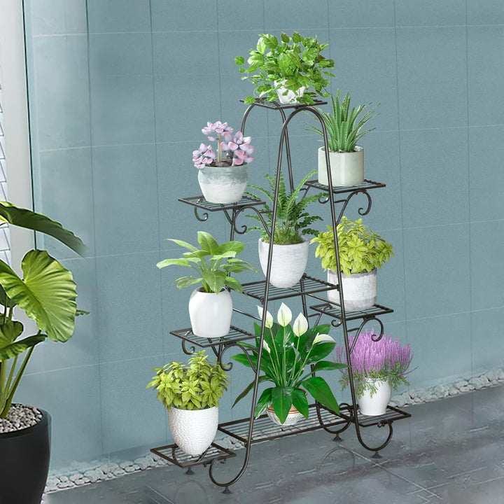 unho Blumentreppe mit 9 Ablagen Blumenständer Blumenregal Metall für innen und aussen Balkon Garten,