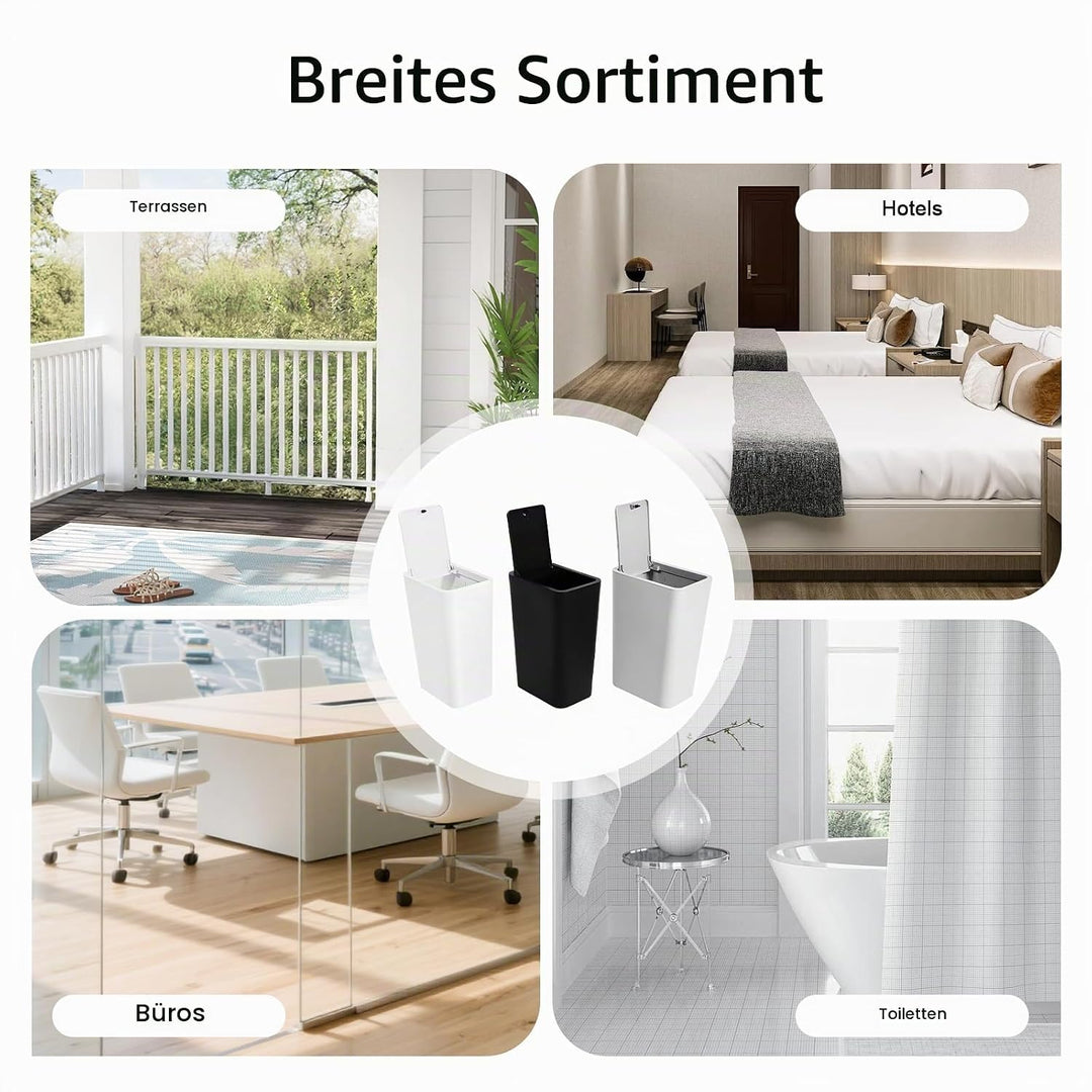 Mülleimer Bad 3 Stück 9L, Schmaler Mülleimer Küche mit Deckel Geruchsdicht, 3er Set Kleiner Abfallei