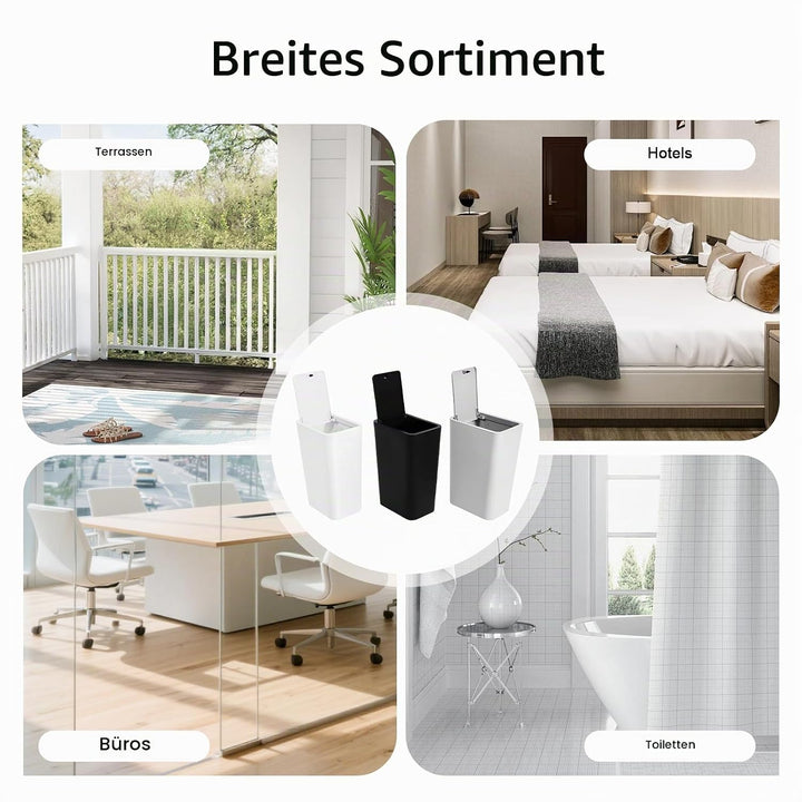 Mülleimer Bad 3 Stück 9L, Schmaler Mülleimer Küche mit Deckel Geruchsdicht, 3er Set Kleiner Abfallei
