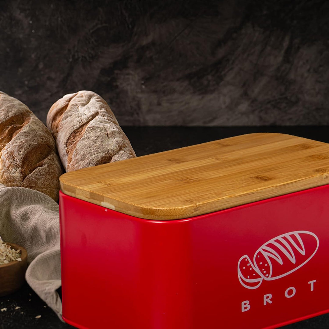 Theo&Cleo Brotkästen mit Deckel, Deckel aus Ökologisches Bambus, Kann als Schneidebrett, Geräumiger