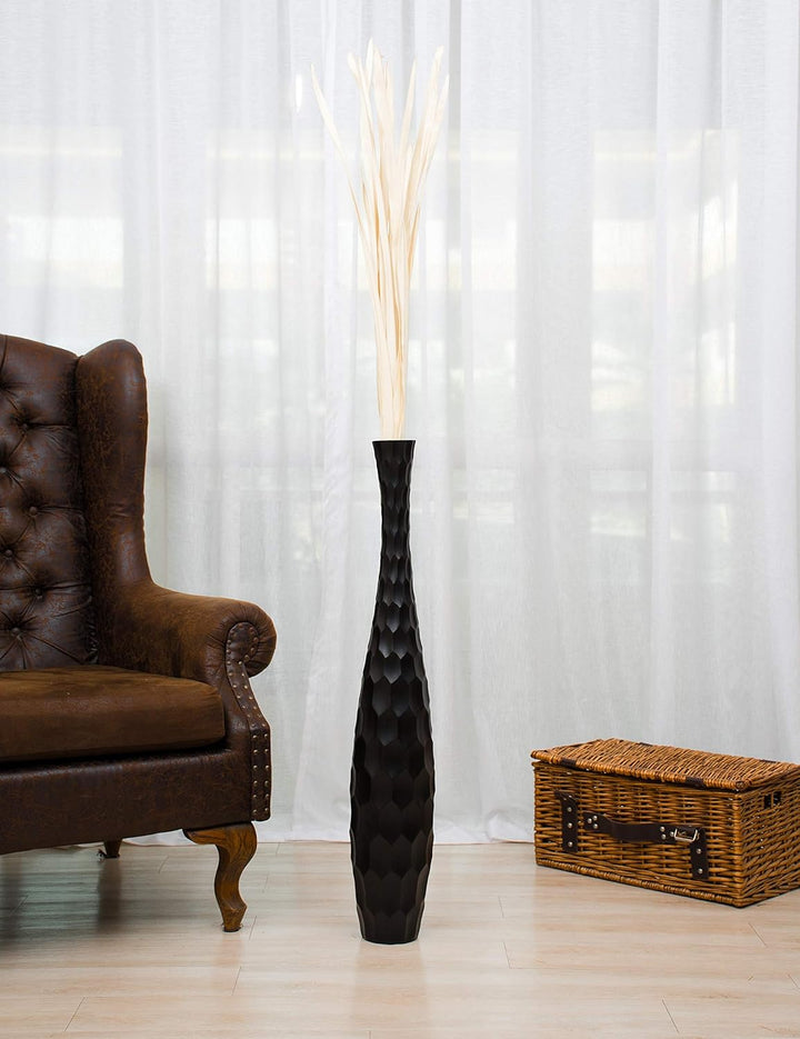 Leewadee Grosse Bodenvase für Dekozweige hohe Standvase Design Holzvase, Holz, 90 cm, Schwarz 90 cm