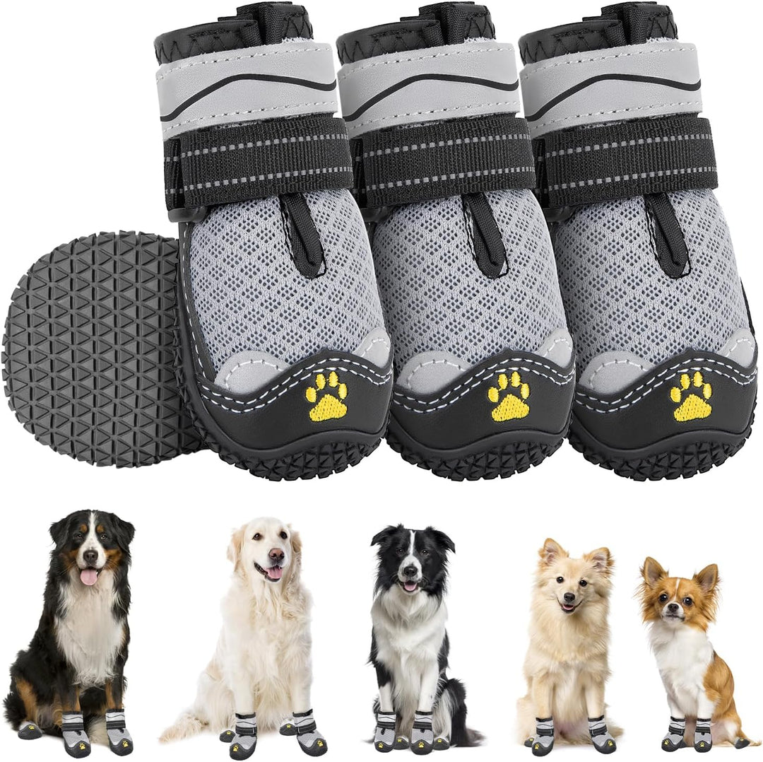 Eyein Hundeschuhe Pfotenschutz, 4 Stück atmungsaktiv Hundeschuhe mit Rutschfester Sohle und reflekti