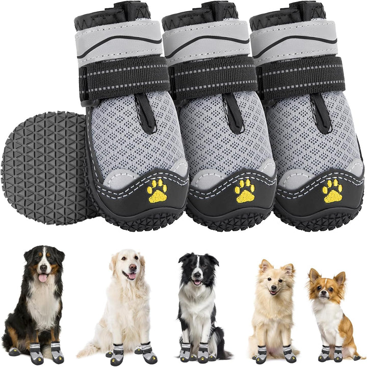 Eyein Hundeschuhe Pfotenschutz, 4 Stück atmungsaktiv Hundeschuhe mit Rutschfester Sohle und reflekti