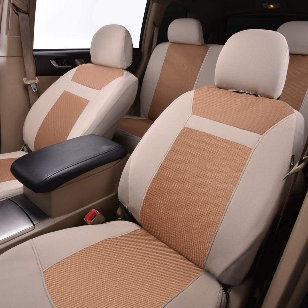 FlyingBanner Maschen und Jacquard Universal für Auto Sitzbezüge Mit Seitenairbags (Beige) Full Set -
