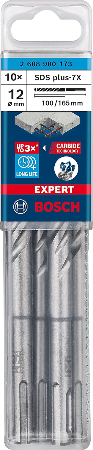 Bosch Professional 10x Expert SDS plus-7X Hammerbohrer (für Stahlbeton, Ø 12,00x165 mm, Zubehör Bohr