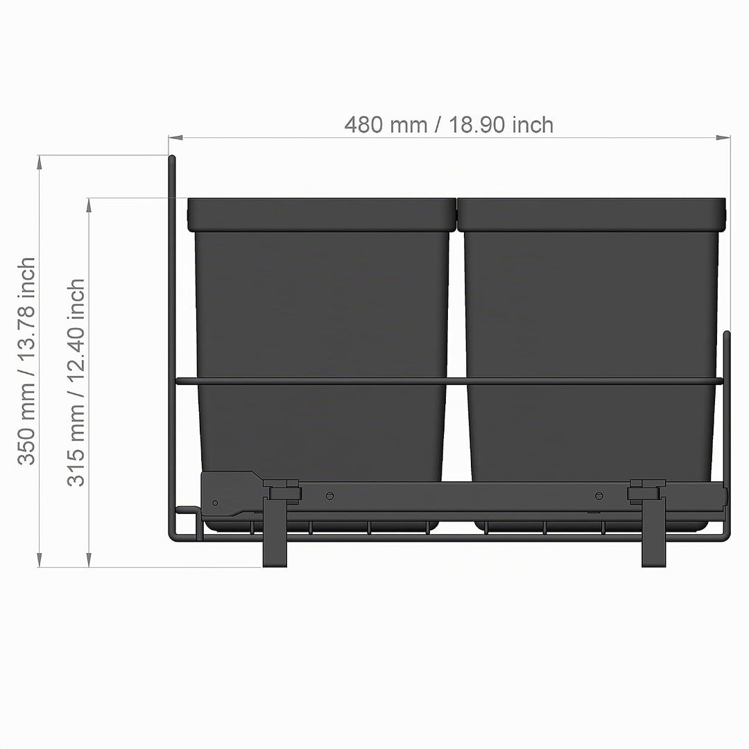LM 79/2 Einbau Mülleimer ausziehbar mit 2x16L Abfalleimer Korbauszug anthrazitfarben 33,2x48x35,5 cm