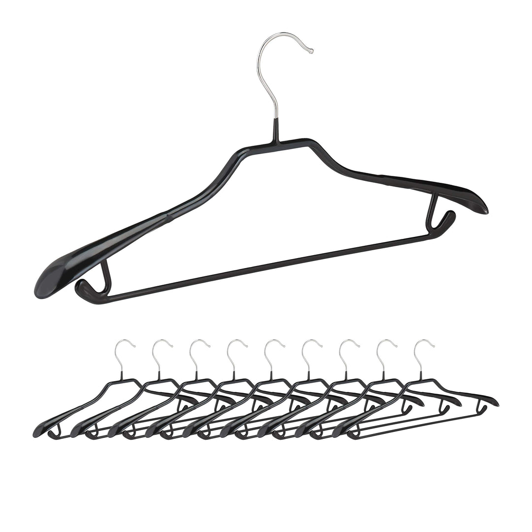 Relaxdays, schwarz Kleiderbügel für Anzüge, 10er Set, Anzugbügel, gummiert, aus Metall, rutschfest,