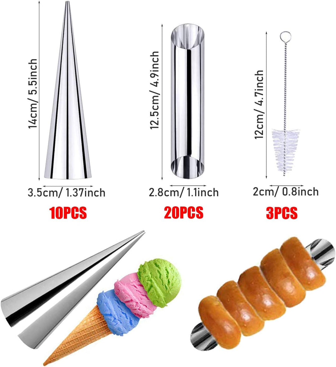 Woohome 41 Stück Cannoli Backform Set, Backen Edelstahl Rolle Horn Formen Konische Dänische Gebäck C
