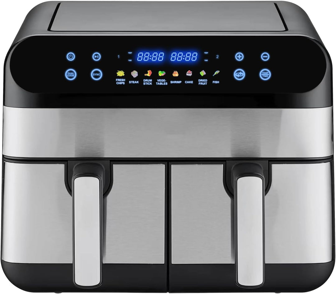 Panana Heissluftfritteuse mit Doppelfach, Friteuse ohne Öl 2x4,5L, 8 Programme, 2400W, Heissluftfrit