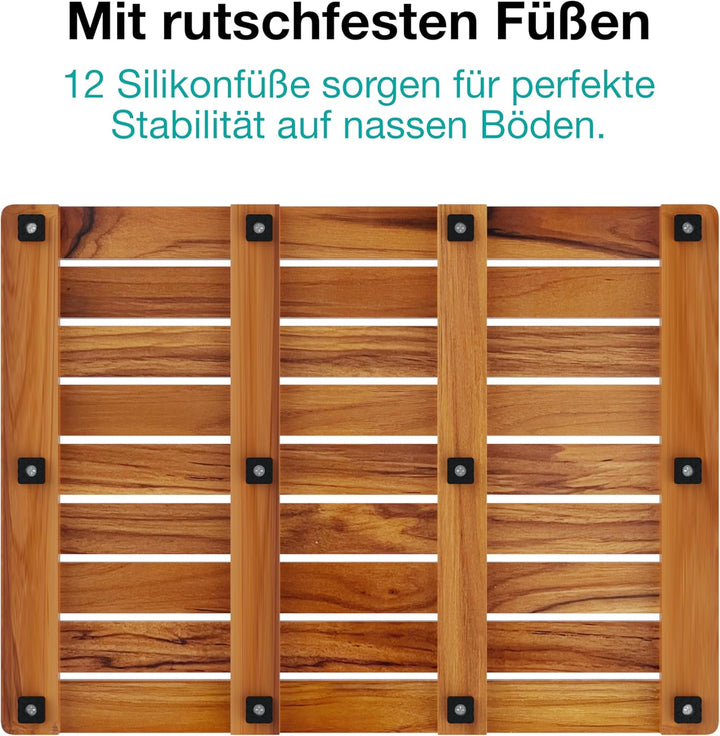 Hovea - Badematte aus Teakholz 61 x 45 cm - Duschmatte Holz - Euchtigkeitsbeständig, Schimmelresiste