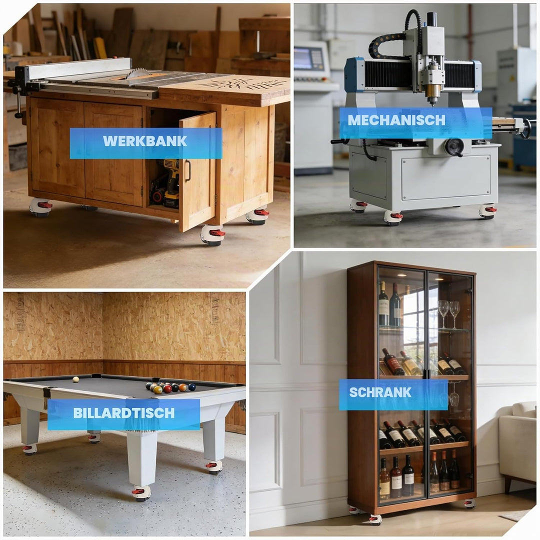 W B D WEIBIDA Möbelrollen mit Verstellbarem Ratschengriff, Heberollen Gesamtkapazität 1000kg, 360-Gr