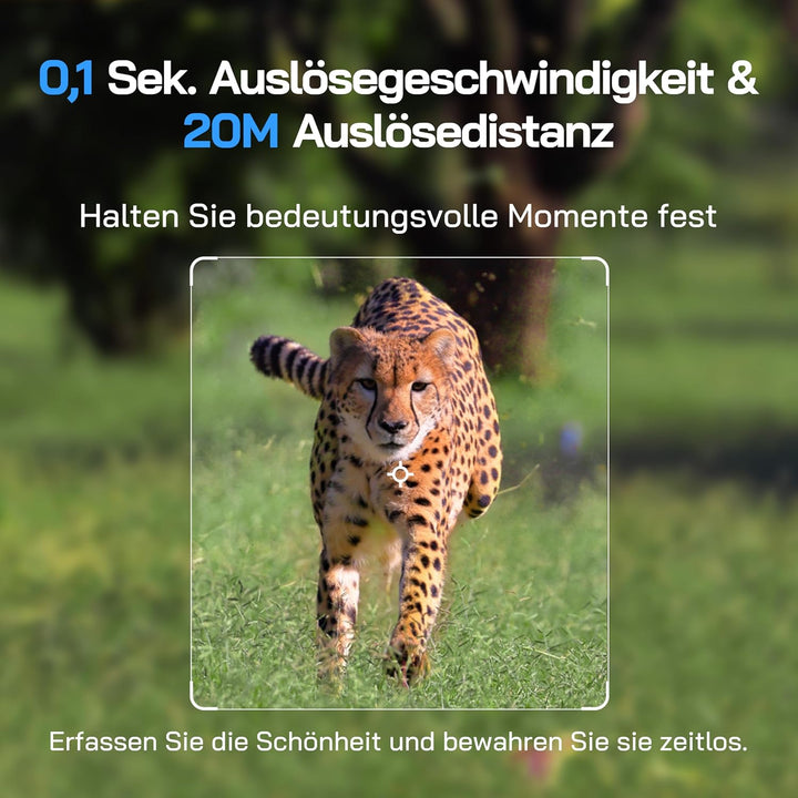 WOLFANG Wildkamera 4K HD, 64MP Full HD WLAN Wildtierkamera mit App, Jagdkamera mit Nachtsicht, Beweg