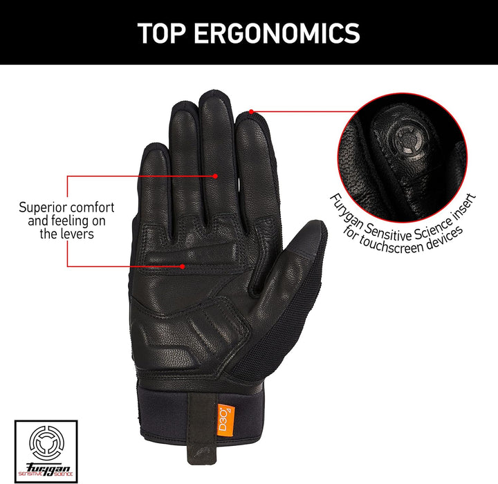 Furygan Jet Lady D3O &amp; EVO Motorradhandschuhe für Damen - 100% Lederhandfläche - Touchscreen-Kompati