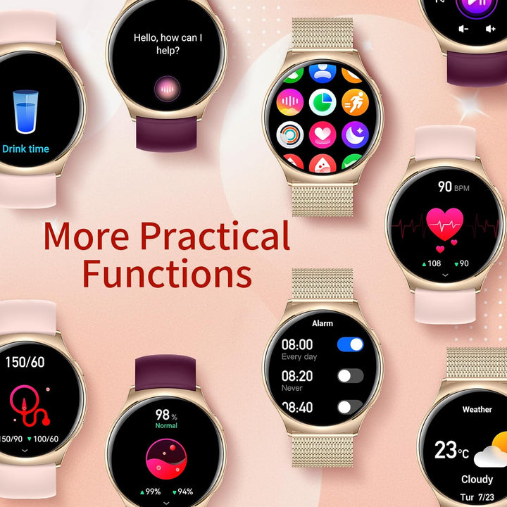 Smartwatch Damen mit Telefonfunktion,1.43" AMOLED Touchscreen Smartwatch Damenuhr Rund für Android i