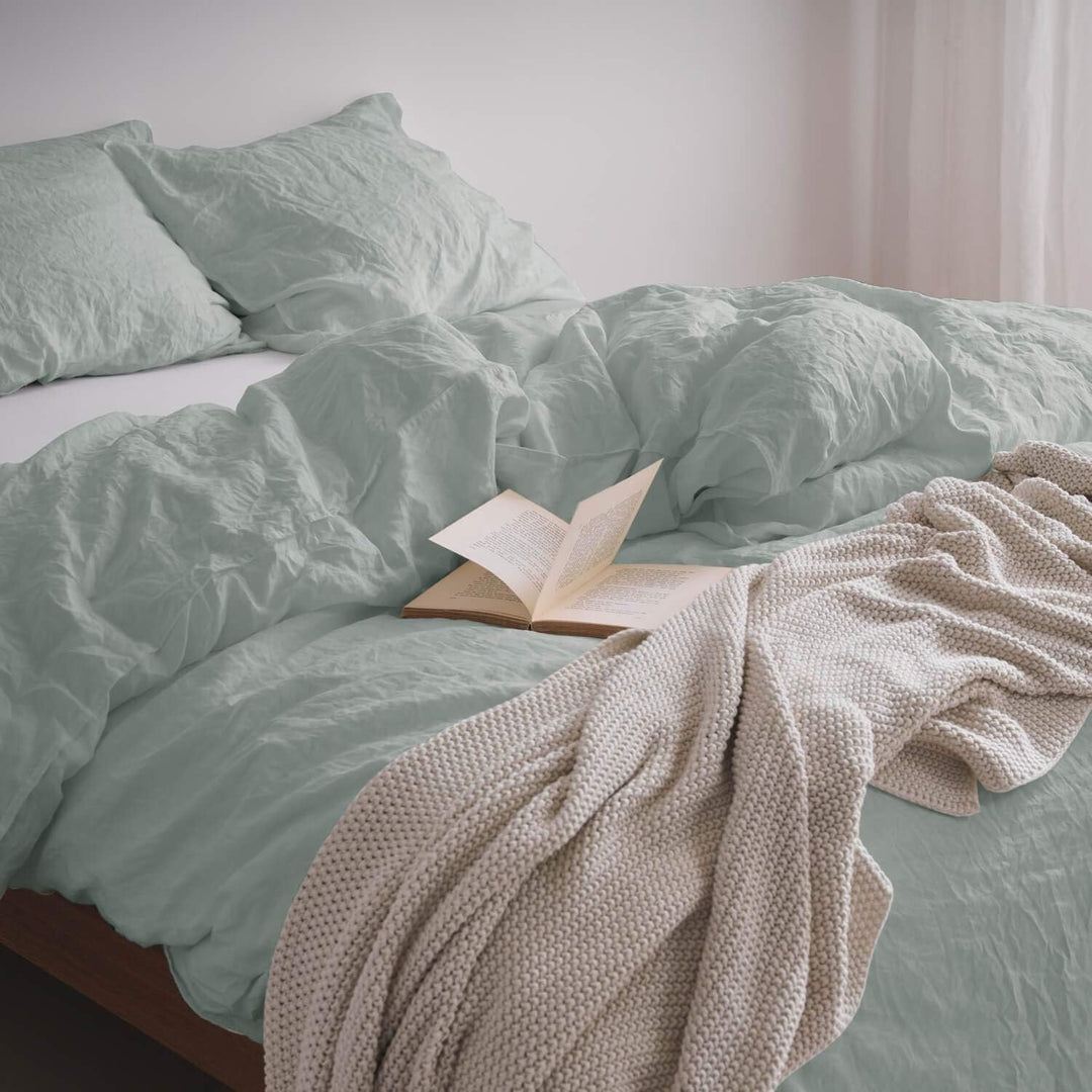 Marc O Polo Leinen Bettwäsche Valka Smoke-Green, 1 Bettbezug 155 x 220 cm + 1 Kissenbezug 80 x 80 cm
